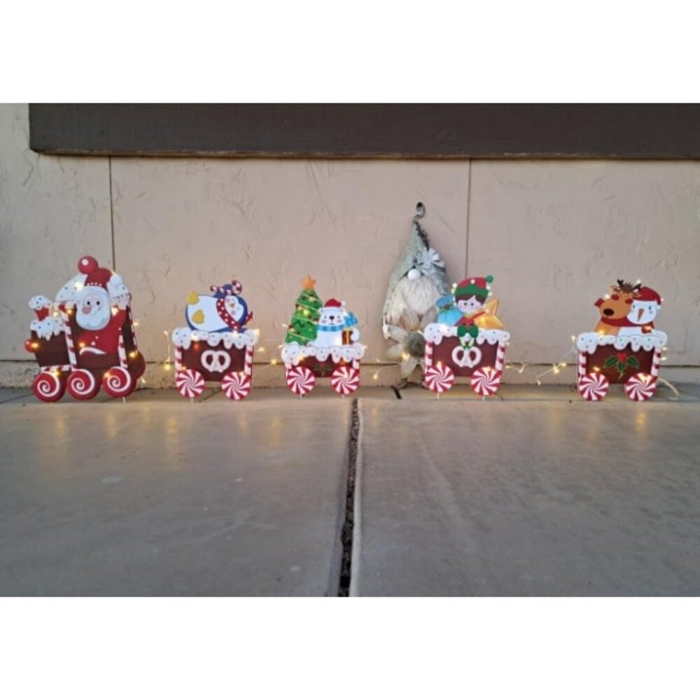 Christmas Train Decorations Yard Signs with LED Lights - Christmas Tree